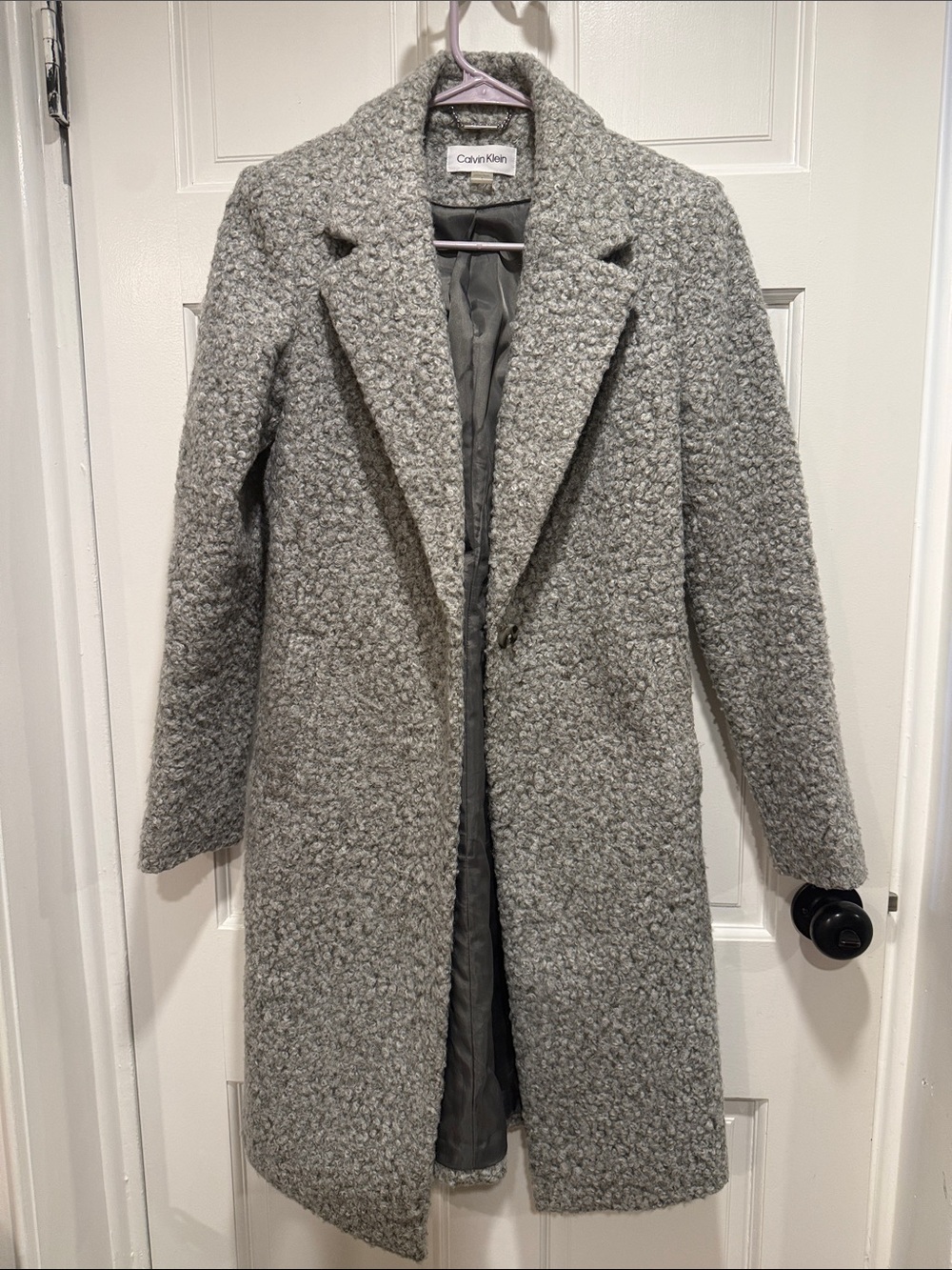 Calvin Klein Women's Light Gray Bouclé Long Trench Coat